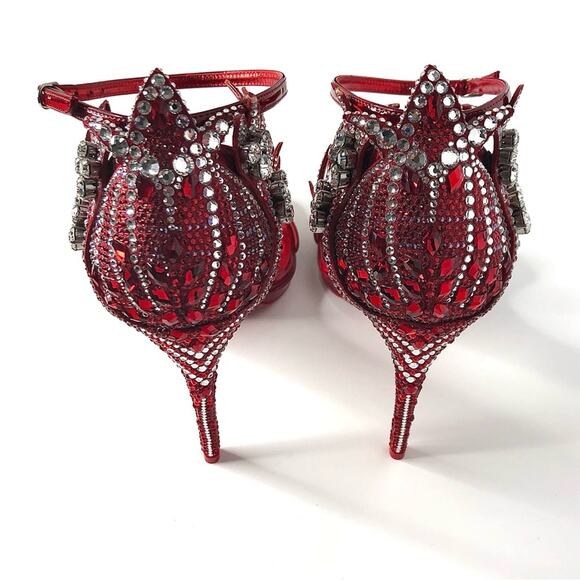 NEW Christian Louboutin Loubi Vega Red Crystal Embellished Strappy Sandals 38 - Picture 7 of 9